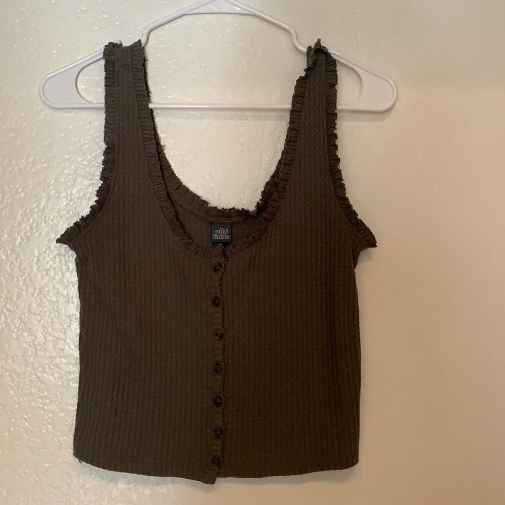 Army green button front tank top